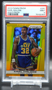 2013-14 Karl Malone Panini Prizm Gold Prizm SSP 2/10 Card #241 PSA 9 Mint HOF
