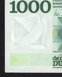Netherlands error banknote 1000 gulden 1972, mirrored '0001' and Spinoza - Afbeelding 1 van 3