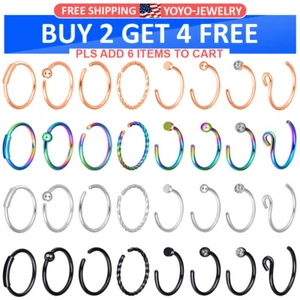 2PCS C-shaped Nose Hoop Stainless Steel Nose Ring Lip Ear Helix Tragus Rings 20G - Picture 1 of 39
