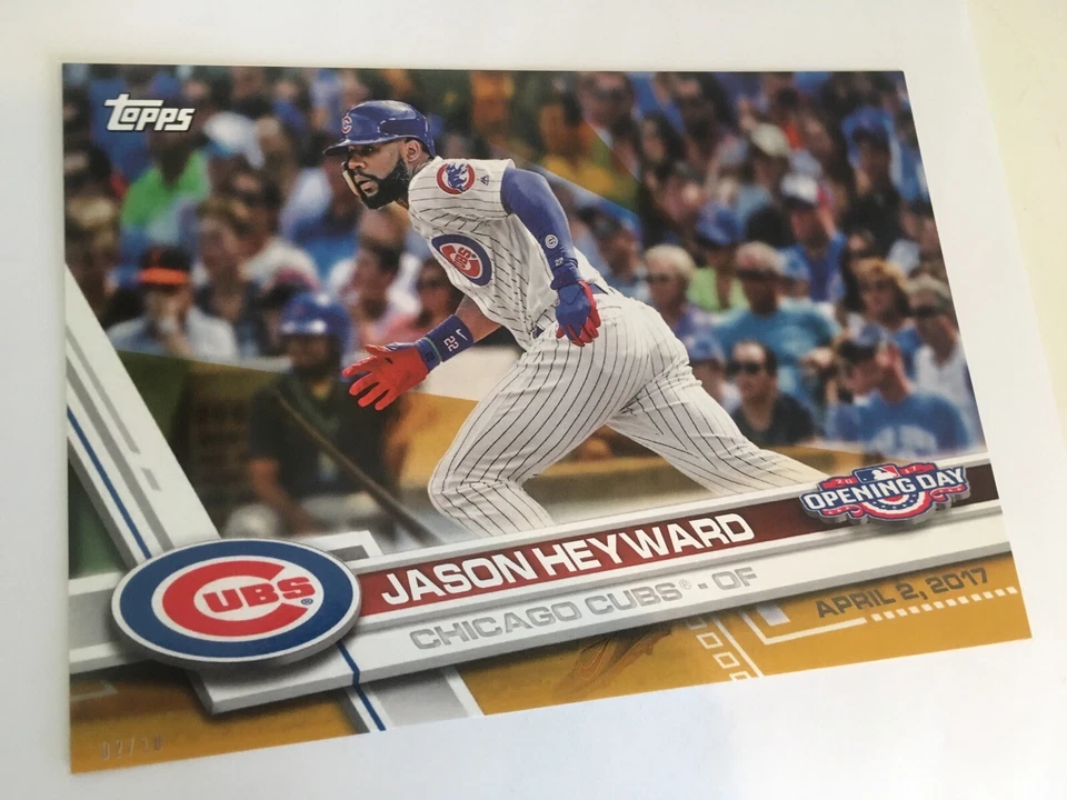 2017 Topps Opening Day 5x7 Jason Heyward Cubs 187 #’d 02/10 Gold - Image 1 of 1