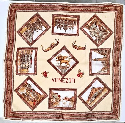 Pañuelo bufanda vintage cuadrado recuerdo de viaje Italia Venecia 20"x20" Foto 1 de 4