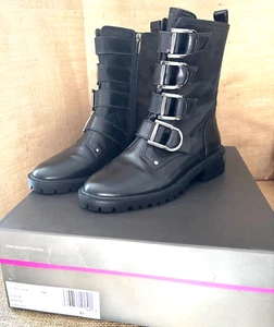 Vince Camuto Frishea Damen schwarz Leder Motorrad Schnalle Kampfstiefel Größe 7M - Bild 1 von 11