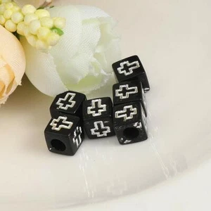 500 BULK Cross Beads Cube Black Silver Lot Wholesale 6mm Religious Christian - Picture 1 of 1
