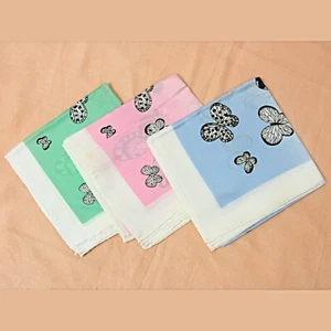 Vintage Butterfly Satin Acetate Scarf Set Green Pink Blue Square Japan 1960s 26" - Picture 1 of 10
