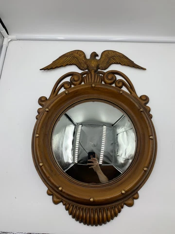 Vintage Sexton 12” Round Convex American Eagle Porthole Mirror Cast Metal Cover
