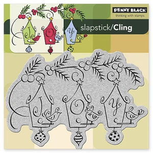 Penny schwarz FRÖHLICHE VÖGEL Slapstick Klammer Stempel Weihnachten Haus Freude  - Bild 1 von 1