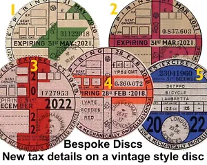 Vintage 1950s Style Car Tax Disc / MOT Reminder Reproduction Replica Bespoke - Picture 1 of 1