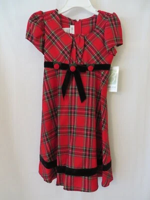 Vestido Bonnie Jean Rojo Cuadros con Dorado Metálico Cintura Imperio Corto Slv Talla 2T #10056 Foto 1 de 4