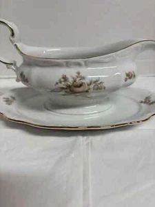 Vintage Johann Haviland Bavaria Germany Sepia Rose Gravy Boat w/ Attached Plate - Picture 1 of 5