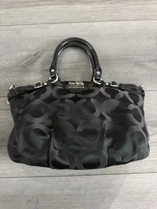 Bolso Cartera Coach Madison 18650 Signature Negro Lona Cuero Cremallera Asa Superior - Imagen 1 de 10