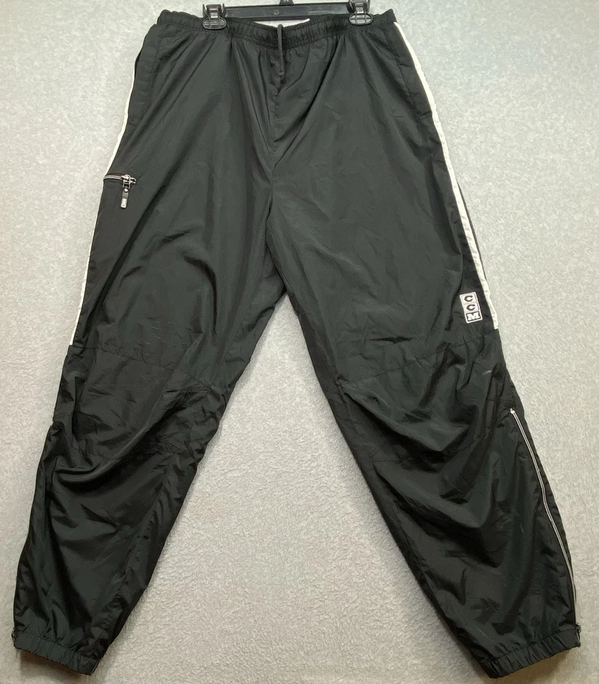 CCM Hockey Warm Up Black Track Pants Mens Sz XL Embroidered Ankle Zip Distressed - Image 1 of 4