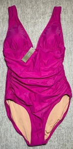 NWT J. Crew Women's SZ 10 Pink Ruched V-Neck One-Piece Swimsuit Poolside Beach - Picture 1 of 6