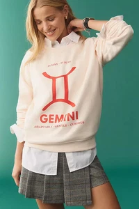 Anthropologie The Zodiac Sweatshirt Catherine O' Sullivan Gemini Pink Women's M - Picture 1 of 8