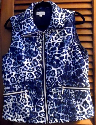 Studio Works Sport Navy Blue Animal Print Vest W/3 Zip Pockets Size Medium - Image 1 of 4