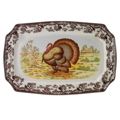 Plato rectangular Woodland Turkey - Bandeja para servir de porcelana fina de 17,5 pulgadas para... Foto 1 de 4