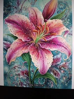 Punto de Cruz Estampado, Lirio Rosa, 11ct, 35x45cm, 28 Colores Foto 1 de 4