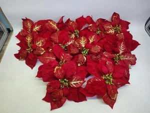Menge 14 Clip auf 9" Rot & Gold Weihnachtsstern Christbaumschmuck Ornamente - Bild 1 von 10