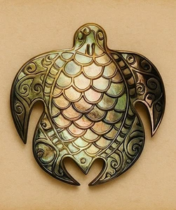 🐢 Hand-Carved / Mother-of-Pearl Turtle Pendant / Philippines Tribal Motif - Picture 1 of 10