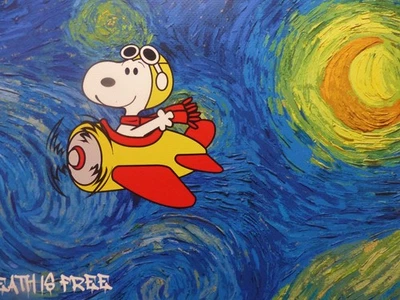 DEATH NYC gerahmte Lithografie ltd edit "Flying Snoopy" 3D Siegel COA Zertifikat - Bild 1 von 4