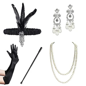 1 set disfraz Flapper 20'S Girl años 20 set bisutería plumas Schw2006 - Imagen 1 de 6