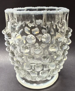Eapg Elson Glass Opalescent Dewdrop Spooner Footed Ruffled Edge Hobnail White - Picture 1 of 12
