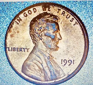 1991 Penny Rev-(E)-(O)-Struck thru Grease,OBV-Moto , From IN To Lincoln Head - Picture 1 of 5