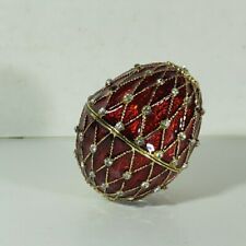 Vintage Replica Faberge Egg Red Enamel w/Gold Trim & Porcelain Trinket Box 2.25"