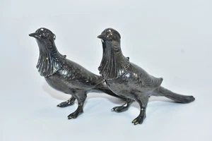 VINTAGE PHEASANT SALT & PEPPER SHAKERS, METAL SILVER PLATED 1950 - Picture 1 of 5
