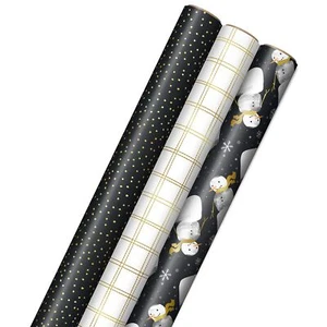 Hallmark Black Christmas Wrapping Paper with Cut Lines on Reverse (3 Rolls: - Picture 1 of 7