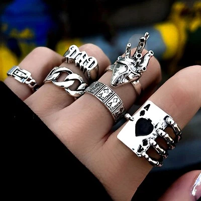 Venta al por mayor 30 Conjunto de Anillos Vintage Punk Diseño Mixto Mujeres Dije Plateado Lote de Regalo Foto 1 de 4