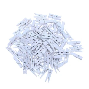 3.5cm Sturdy White Wooden Mini Clothespin Photo Clips Pack of 100 - Picture 1 of 7