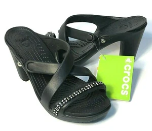 Crocs Cyprus IV Rhinestone Heels Size 11 US Black NEW - Picture 1 of 7