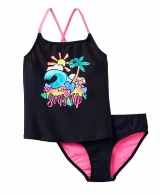 Conjunto de 2 peças Tankini e maiô inferior SO rosa preto surf's UP meninas crianças 14 - Imagem 1 de 2