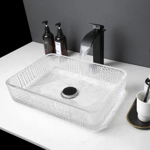 Tempered Glass Rectangle Bathroom Vessel Sink Countertop Basin Bowl Mixer Faucet - Bild 1 von 8