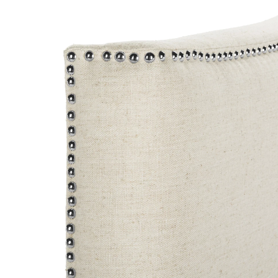 SAFAVIEH Jeneve Linen Headboard Silver Nail Head | Off White | King | - Image 1 of 1