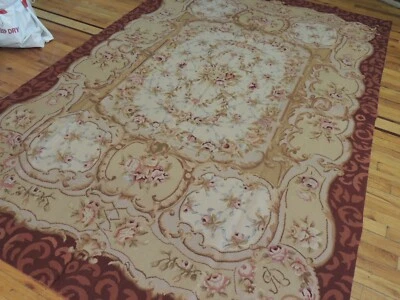 Alfombra Medallón 6x9 Diseño Francés Aubusson Punta de Aguja Floral Óxido Rosa Gris Foto 1 de 4