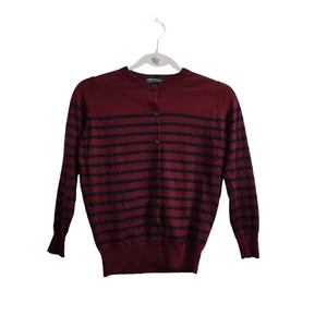 John Smedley Womens Cardigan Sweater Small Striped Red Extra Fine Merino Wool - Picture 1 of 11