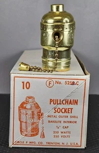 10x Pull Chain Socket Vintage Gold Tone Circle F 250 WATTS/VOLTS 1/8" Cap - Imagen 1 de 6
