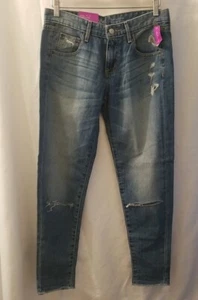 MOSSIMO Jeans Boyfriend Crop Women Sz 2/26 Blue Medium Wash Low Rise Distressed - Picture 1 of 12