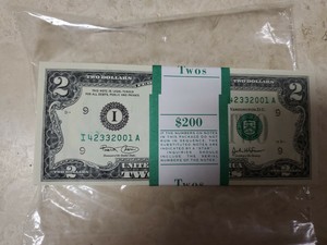 RARE $2 2003 Minneapolis Dollar Bill UNC 100 CONSECUTIVE BDAY NOTE PAPER MONEY 