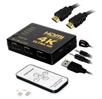 5 PORT HDMI 4K AUTO SWITCH SELECTOR SPLITTER HUB IR REMOTE HDTV (5 IN 1 OUT) - Image 1 of 4