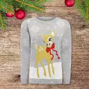 Kids Baby Deer Xmas Jumper Girls Boys Christmas Pullover Bambi Sweater 2-13 Yrs - Picture 1 of 10