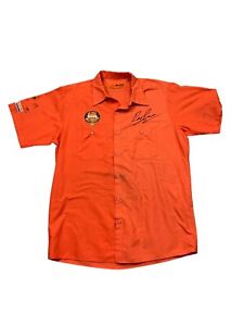 Autographed Harley Davidson by Ray Price Racing Mechanic Button Shirt Sz LARGE