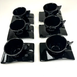 12 Pc Black Porcelain 6 Cups 6 Saucer set 2.5 oz - Picture 1 of 10