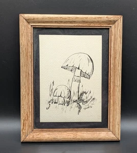 Vtg Original Pen and Ink Mushroom Art Drawing Framed Signed Carrie Grath 1972 - Picture 1 of 7