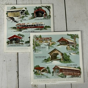 Vintage MCM Vermont NH Covered Bridges Ceramic Tile/Trivet Rob T. Brooks 6"x6" - Picture 1 of 12