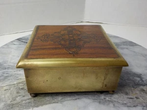 Vintage Messing/Nussbaum/Samt Tabakdose MIW-Metall Intarsien Werke Germany - Bild 1 von 16