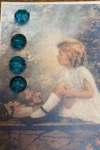 Set of 4 ~ Vintage 3/8” Demi Diamond Cut Blue Crystal Glass Buttons - Picture 1 of 2