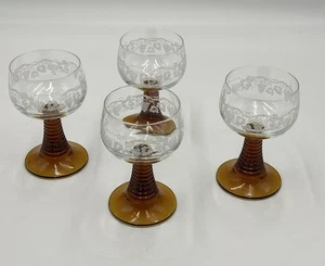 Vintage Frankreich Luminarc Weingläser Bernstein Bienenstock Stiel Weinrebe - 4er Set - 4,5" - Bild 1 von 6