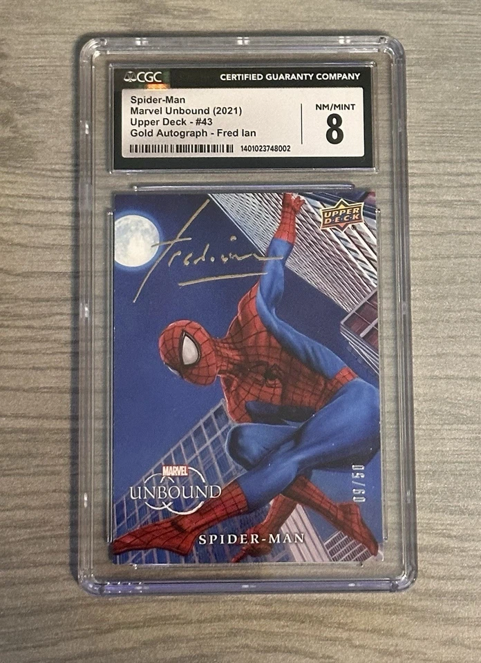 2021 UD MARVEL UNBOUND #43 SPIDER-MAN 09/50 CGC 8 Auto Fred Ian Autograph - Image 1 of 2